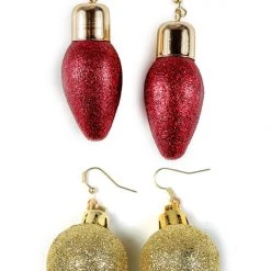 Tipsy Elves Red Christmas Lights Earrings + Glitter Ornament Earrings Women