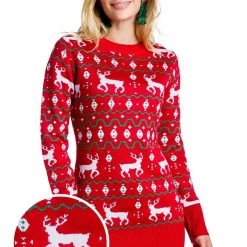 Tipsy Elves Women's Red Reindeer Sweater Dress