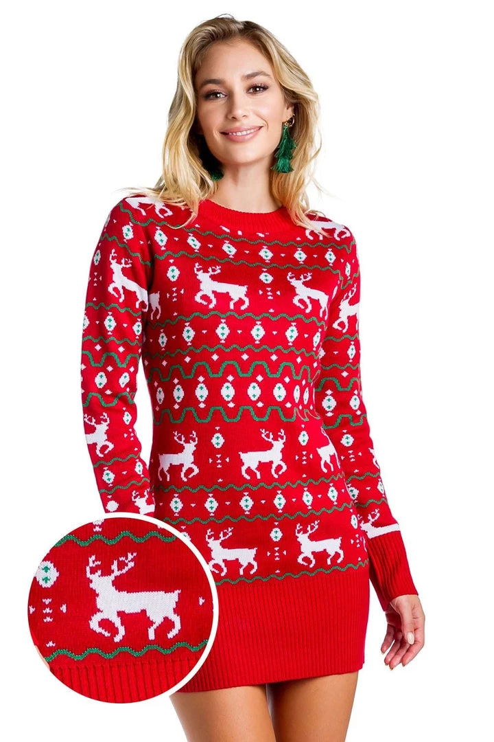 Tipsy Elves Women's Red Reindeer Sweater Dress 1 Tipsy Elves Women's Red Reindeer Sweater Dress