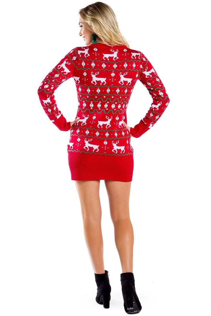 Tipsy Elves Women's Red Reindeer Sweater Dress 2 Tipsy Elves Women's Red Reindeer Sweater Dress