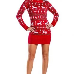 Tipsy Elves Women's Red Reindeer Sweater Dress 7 Tipsy Elves Women's Red Reindeer Sweater Dress