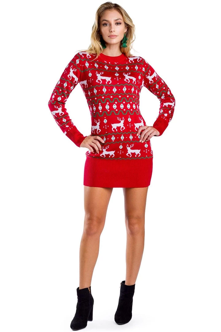 Tipsy Elves Women's Red Reindeer Sweater Dress 3 Tipsy Elves Women's Red Reindeer Sweater Dress