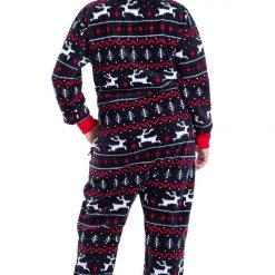 Tipsy Elves Women's Black And Red Fair Isle Plus Size Jumpsuit