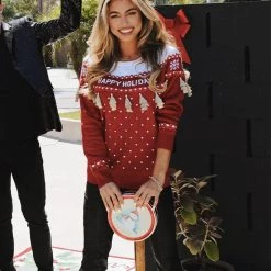 Tipsy Elves Women's Happy Holidays Tassel Ugly Christmas Sweater