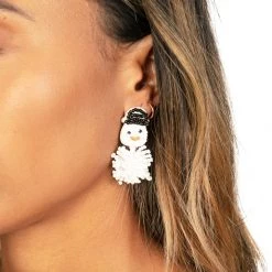 Tipsy Elves Women Beaded Snowman Earrings