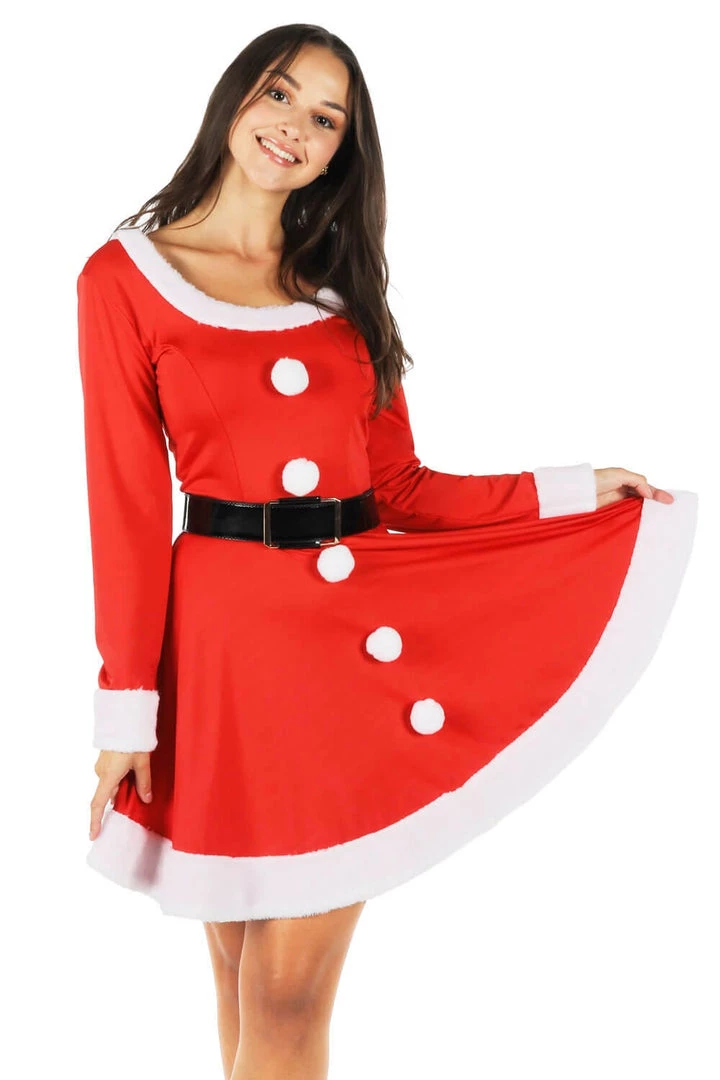 Tipsy Elves Women Santa Spinner Dress With Belt 1 Tipsy Elves Women Santa Spinner Dress With Belt