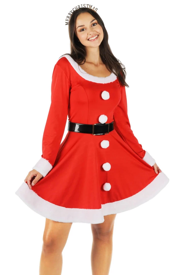 Tipsy Elves Women Santa Spinner Dress With Belt 3 Tipsy Elves Women Santa Spinner Dress With Belt