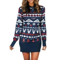 Tipsy Elves Sequin Fair Isle Sweater Dress Women