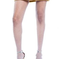 Tipsy Elves Women's White Rhinestone Fishnet Tights