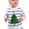 Tipsy Elves Baby / Toddler White Striped Tree Sweater