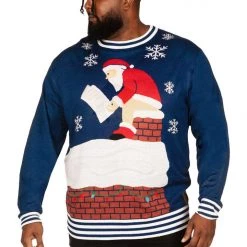 Tipsy Elves Men's Santa's Log On The Fire Big And Tall Ugly Christmas Sweater