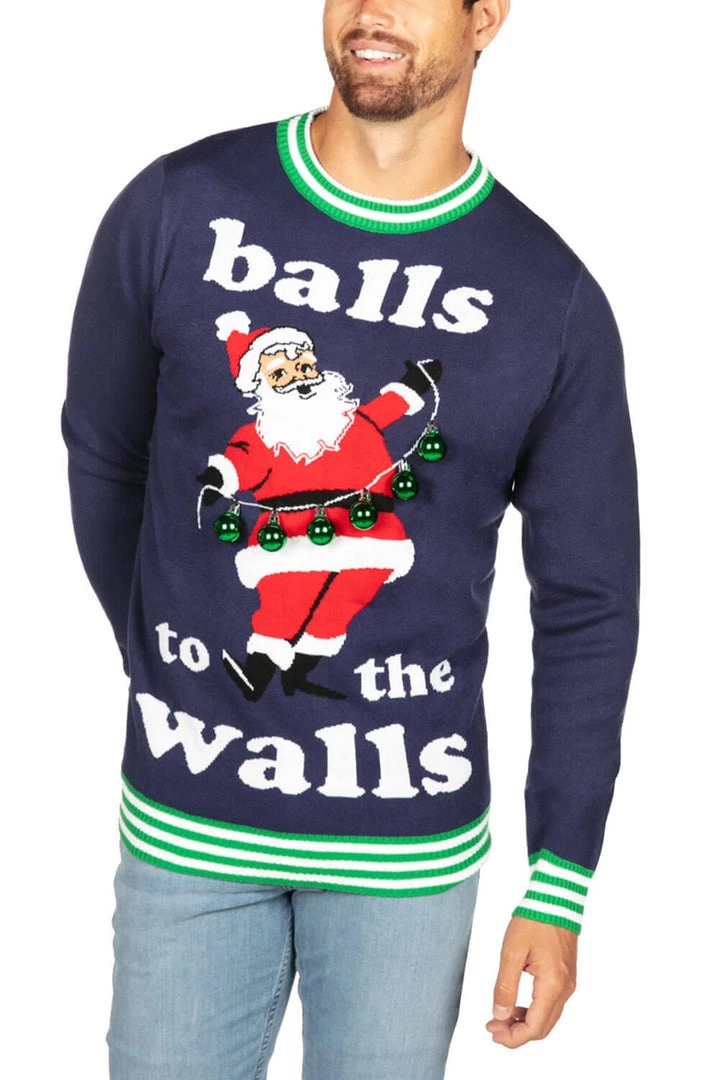 Tipsy Elves Men's Balls To The Walls Ugly Christmas Sweater 1 Tipsy Elves Men's Balls To The Walls Ugly Christmas Sweater