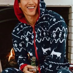 Tipsy Elves Men's Blue Reindeer Jumpsuit