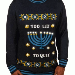 Tipsy Elves Men's Too Lit To Quit Light Up Ugly Hanukkah Sweater