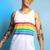 Tipsy Elves White Rainbow All The Way Tank Top - Men's Cut