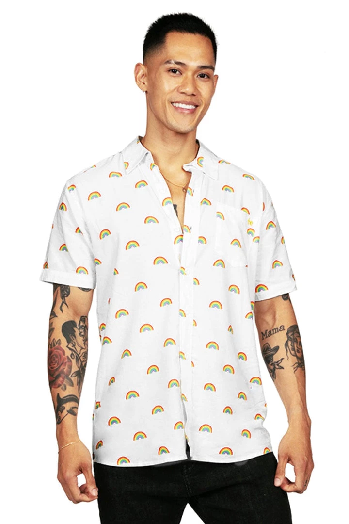 Tipsy Elves White Rainbow Button Down Shirt - Men's Cut 3 Tipsy Elves White Rainbow Button Down Shirt - Men's Cut