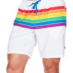 Tipsy Elves White Rainbow Stretch Swim Trunks - Men's Cut