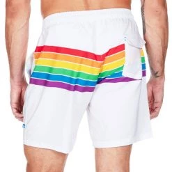Tipsy Elves White Rainbow Stretch Swim Trunks - Men's Cut