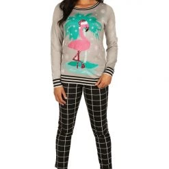 Tipsy Elves Women's Sequin Flamingo Ugly Christmas Sweater