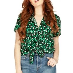 Tipsy Elves Women's Clover Floral Button Down Shirt