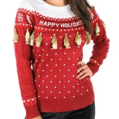 Tipsy Elves Women's Happy Holidays Tassel Ugly Christmas Sweater