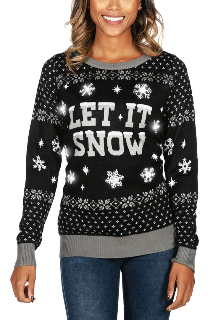 Tipsy Elves Women's Let It Snow Light Up Ugly Christmas Sweater 1 Tipsy Elves Women's Let It Snow Light Up Ugly Christmas Sweater