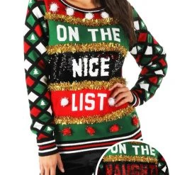 Tipsy Elves Women's Naughty Or Nice Reversible Sequin Ugly Christmas Sweater