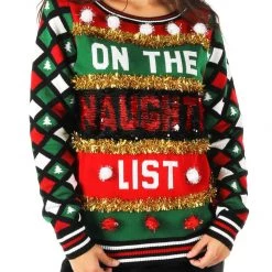 Tipsy Elves Women's Naughty Or Nice Reversible Sequin Ugly Christmas Sweater