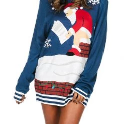 Tipsy Elves Women's Santa's Log On Fire Oversized Christmas Sweater