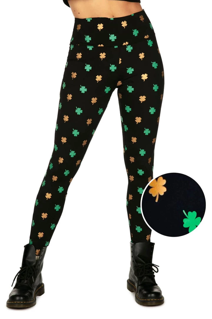 Tipsy Elves Gold Foil Clover High Waisted Leggings 1 Tipsy Elves Gold Foil Clover High Waisted Leggings