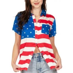 Tipsy Elves Women's American Flag Button Down Shirt